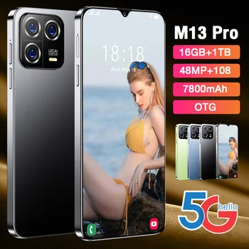 2023 Original M13Pro 5G Desbloqueado Telemóvel 7.3 Full HD, Ecrã 16+1TB SmartPhone Dual Sim 48MP+108MP 7800Mah Android 13 Marca
