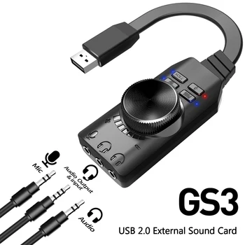 GS3 USB2.0 Placa de Som Externa Virtual de 7.1 Canais de Som Placa de Adaptador de Plug and Play w/ Fone de ouvido Microfone Tomadas de Controle de Volume