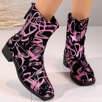 Mulheres de Cano Curto, Botas de 2023 Mulher Botas da Moda de Impressão Senhoras de Cano Curto Ankle Boots Exterior Casual Sapatos Femininos Botas Mujer