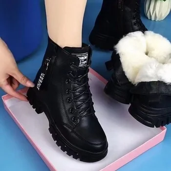 Sapatos Da Moda Inverno Mulheres Negras Sapatas Ocasionais Além De Veludo Todos-Jogo De Tênis De Espessura Com Solado De Algodão Gorduras Zapatillas Mujer
